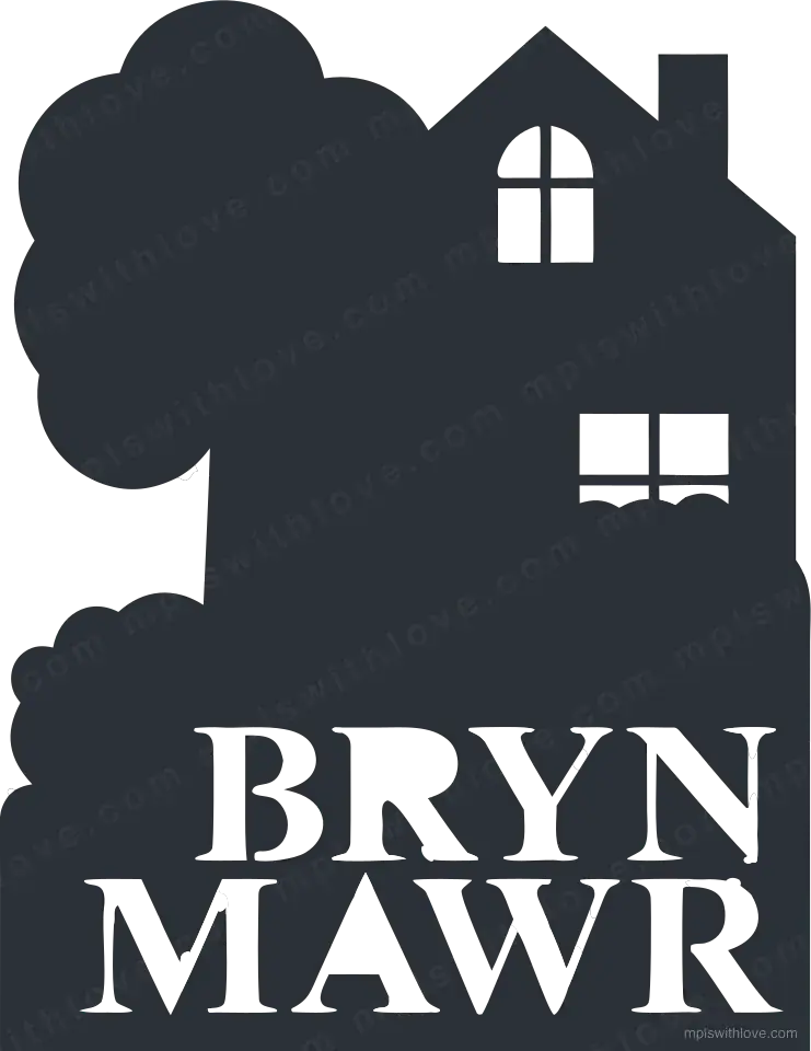 Vector recreation of the die-cut Bryn Mawr neighborhood sign