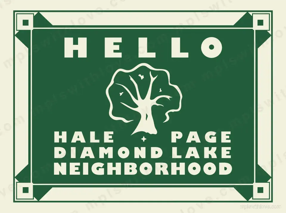Vector recreation of the shared Hale–Page–Diamond Lake neighborhood sign