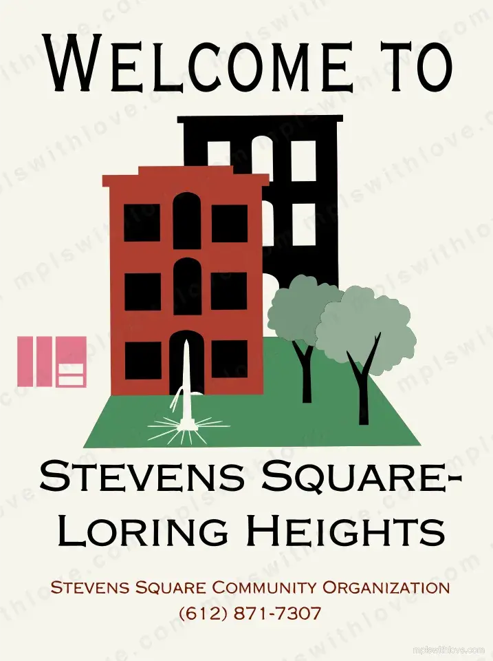 Vector recreation of the Stevens Square - Loring Heights neighborhood sign