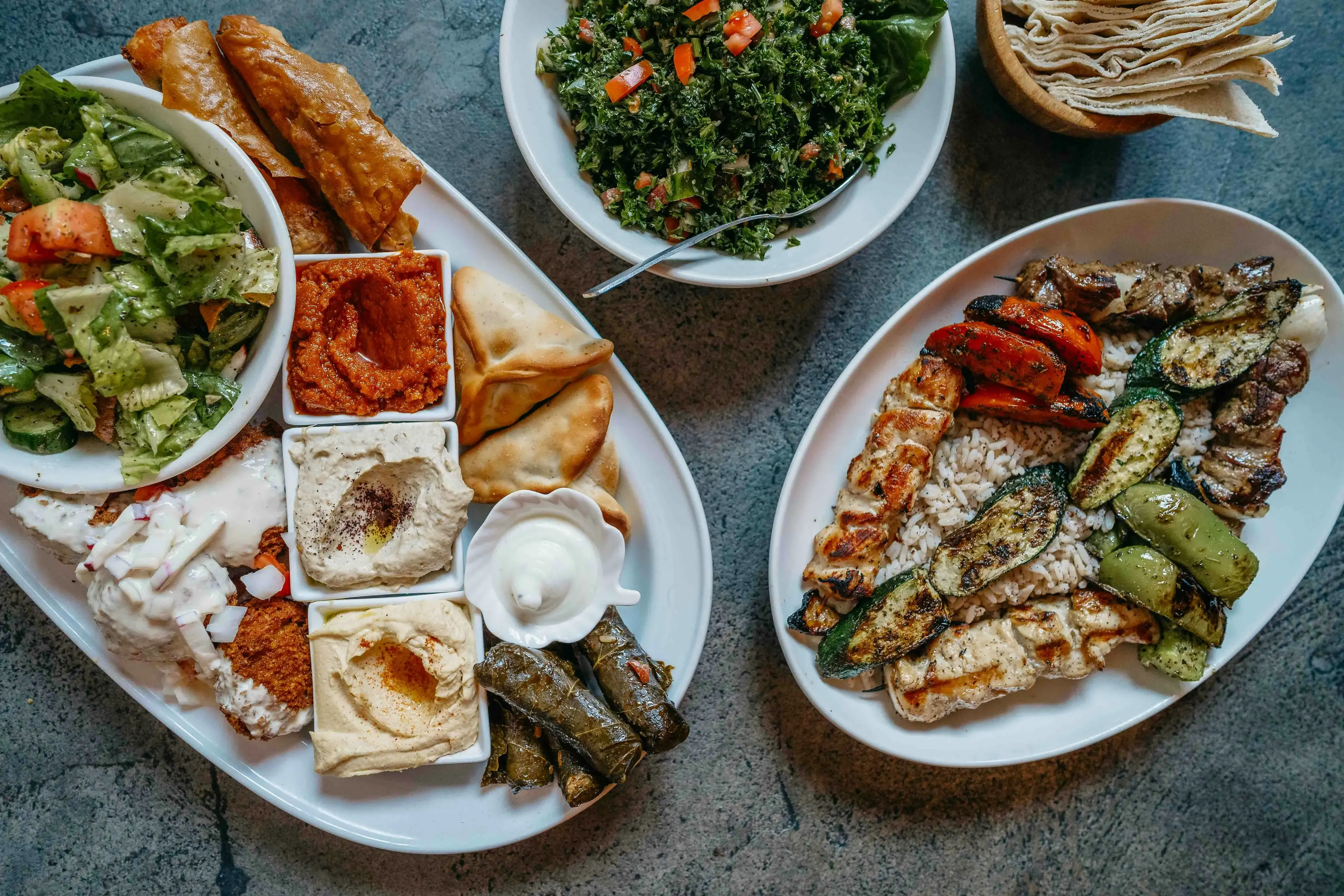 East African and Middle Eastern food spread