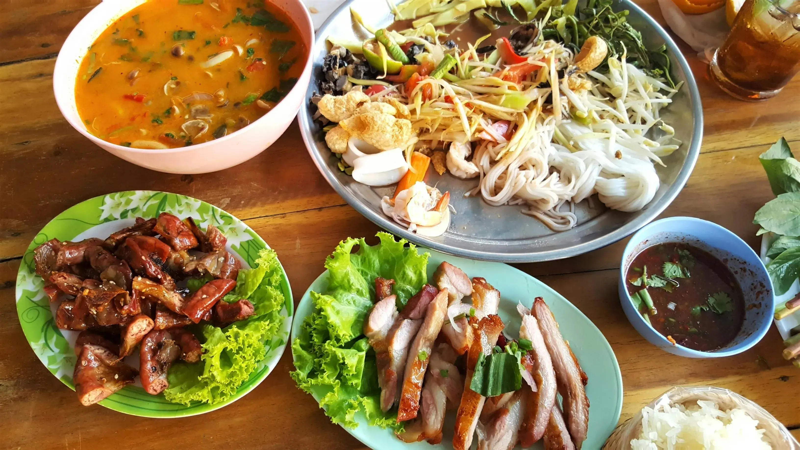Southeast Asian noodle soup and dishes