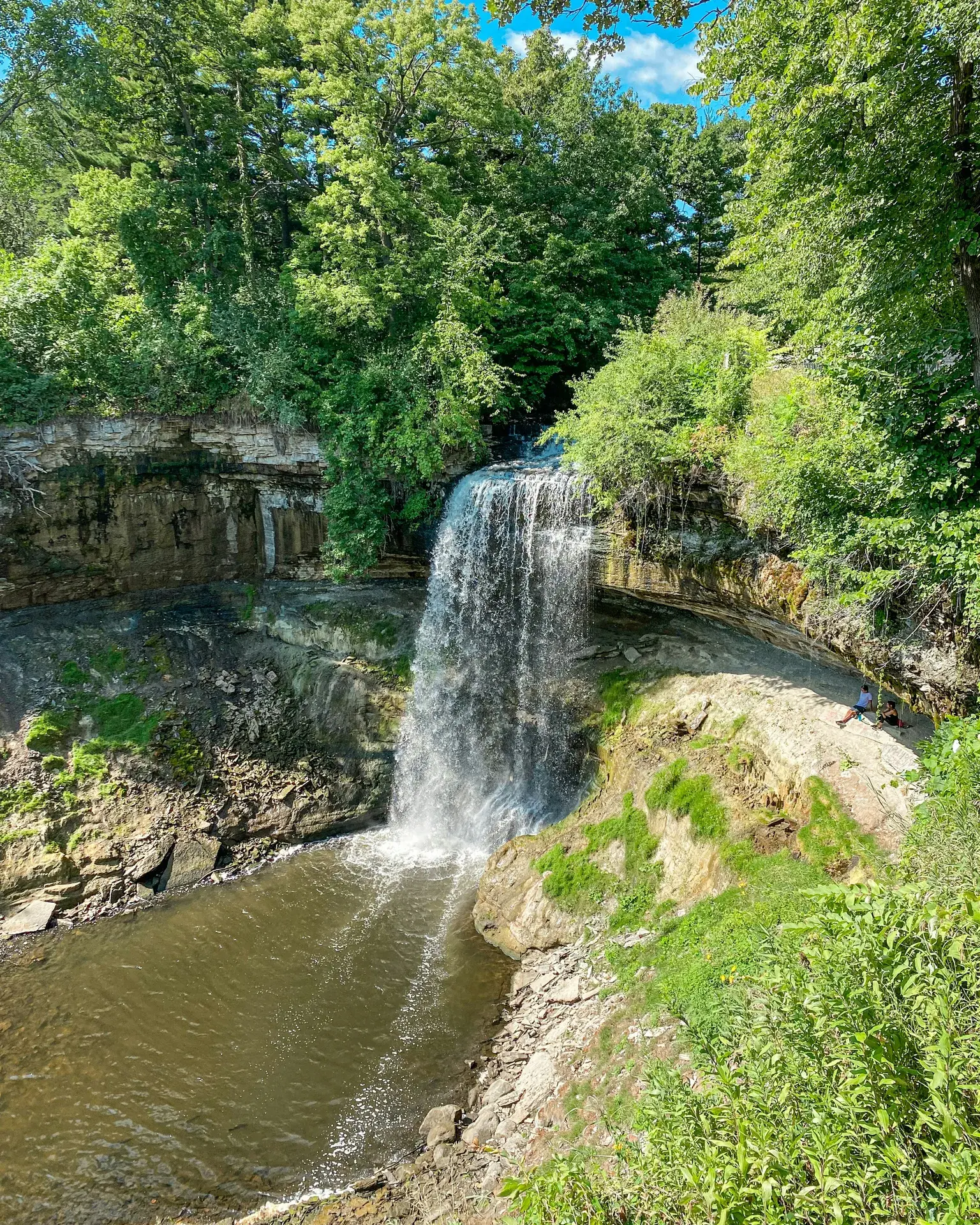 Minnehaha Falls in full spring flow within the Minneapolis neighborhood